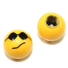 2 Custom Yellow Cool Smile Face Air Wheel Tire Valve Caps for Bike-Motorcycle