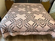Quilt - Vintage Hand-Pieced Pink and Paisley Blanket Machine Top Stitched
