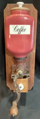 Vintage Antique German Porcelain & Cast Iron Coffee Grinder Wall Mount