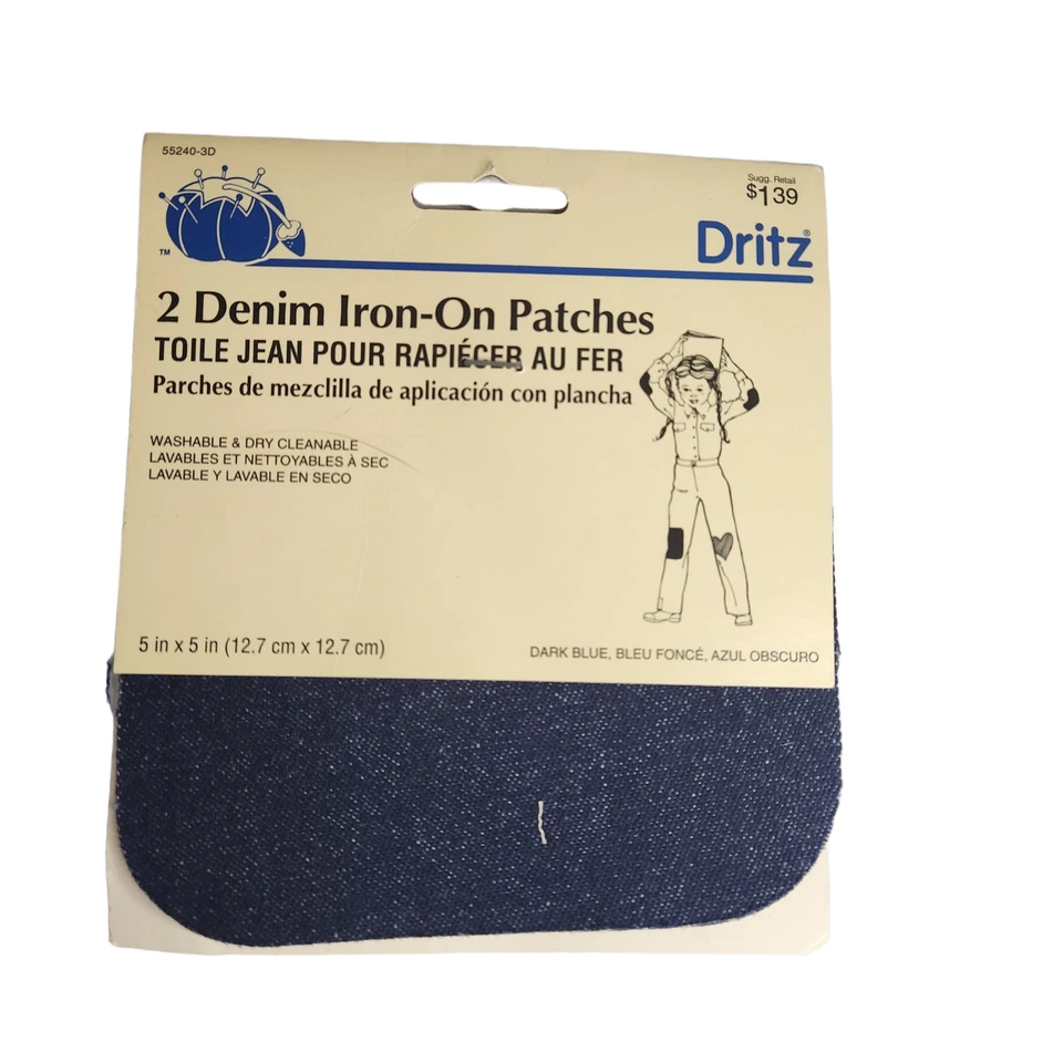 Lot of 4 Vintage Packages of 2 5x5 Dritz Denim Iron On Patches 55240 - Image 3 of 4