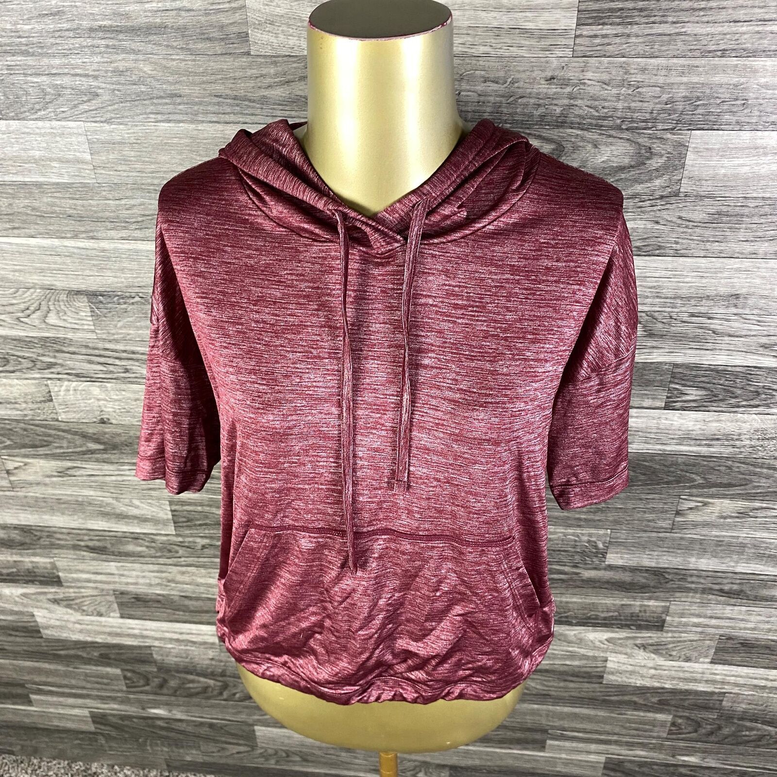 FABLETICS Drawstring Tie Short Sleeve Maroon Stre… - image 3