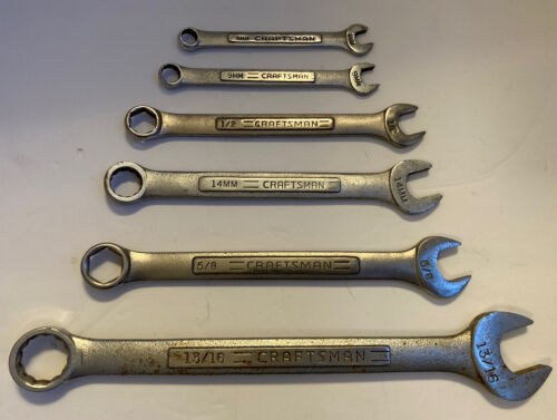 Posten 6 Vintage Craftsman USA VV geschmiedete Kombinationsschraubenschlüssel 8 9 14 mm 13/16 5/8 1/2