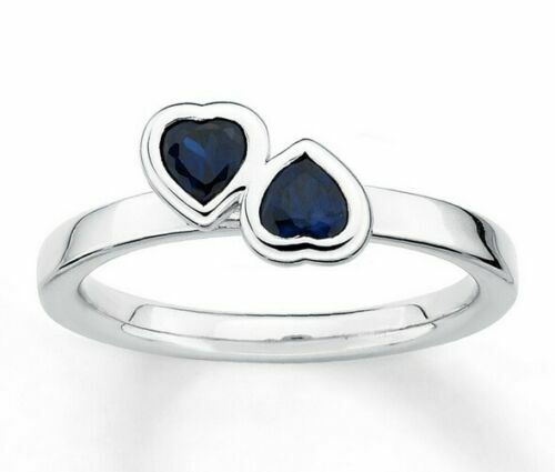 0,50 KT Doppelherzring Labor erstellt blauer Saphir in 10K weiß vergoldet - Bild 3 von 4