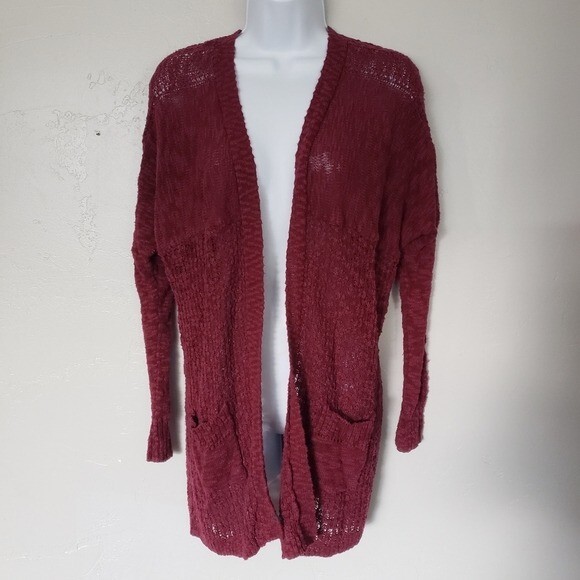 Maurices Small Burgundy Red Duster Cardigan Long Sleeve Patch Pocket Fall  Winter
