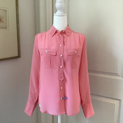 NWOT J.CREW SZ 00 Women s Blythe Silk Button-Up Blouse Rose Pink #37871