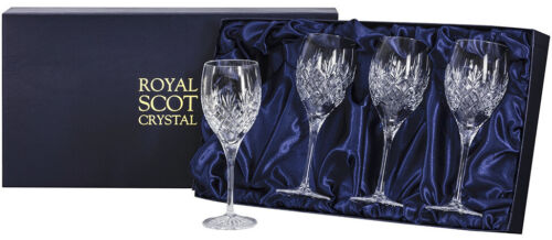 ROYAL SCOT CRYSTAL 'EDINBURGH' 4 LARGE WINE GLASSES - GIFT BOXED (NEW) - Foto 1 di 2