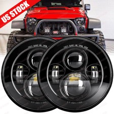Newest Pair 7 Round Led Headlights Hilo Beam H4 For Jeep Wrangler Jk Tj Cj Lj