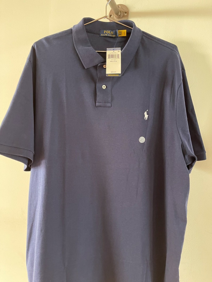 美品 現行 ラルフローレン mesh S/S polo XXL navy Polo Ralph Lauren Shirt Mens XXL Custom Slim Fit Stretch