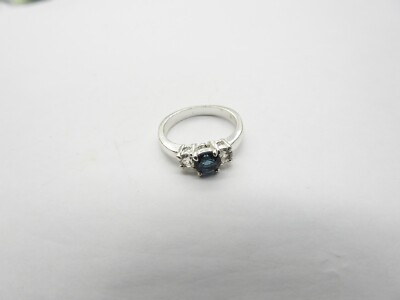 Blue Clear Triple Rhinestone Silver Tone Metal Size 7 Ring Vintage