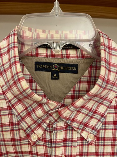 Vintage Tommy Hilfiger Logo Long Sleeve Button Down Shirt Men's XL Plaid Red - Picture 3 of 11