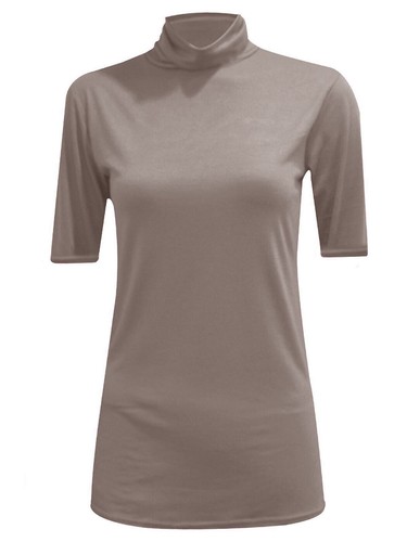 Women Ladies Short Sleeve Turtle Polo Roll Neck Plain Stretch T-Shirt Top Jumper - Picture 13 of 22