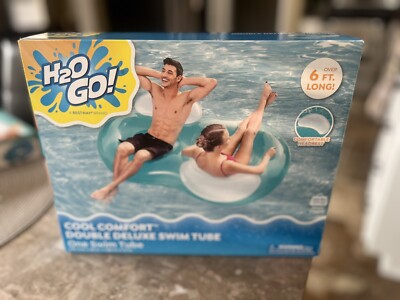 NEW!  H2O Go! Double Ring Lounge Float 6+ Feet Long with Head Rest Blue