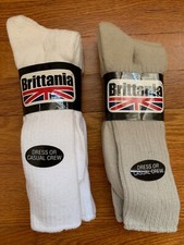 Vtg. Brittania Cotton Socks Deadstock 3Pr. Sz. 10-13 Choice White or Stucco New