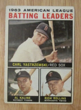 Carl Yastrzemski/Al Kaline/Rich Rollins 1964 Topps #8 AL Batting Leaders Card