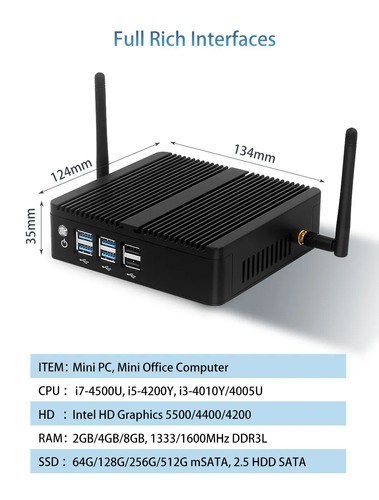 Fanless Mini Intel i7 4500U i5 4200U 8USB Gigabit Ethernet HDMI VGA Display - 第 11/12 張圖片
