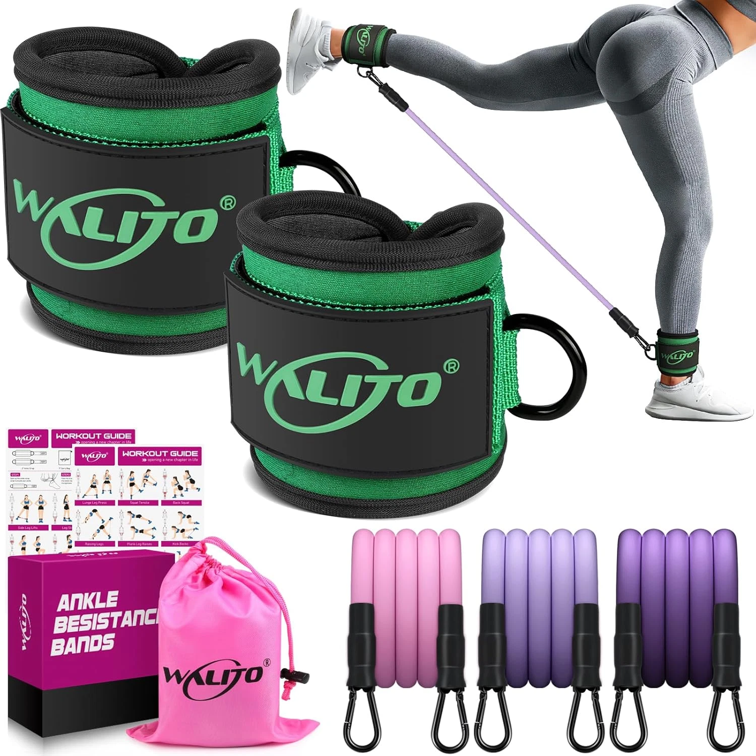 Ankle Resistance Bands with Cuffs, Ankle Bands for Home Gym Workout (GREEN)