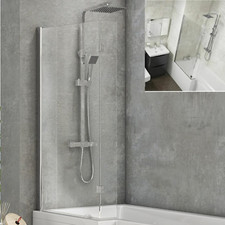 Square Bath Shower Screen with Flipper Panel for L Shape Baths 6mm Glass 1400mm 