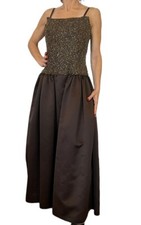 BOB MACKIE BOUTIQUE VINTAGE 80'S BROWN BEADED SATIN BALL EVENING GOWN S/M