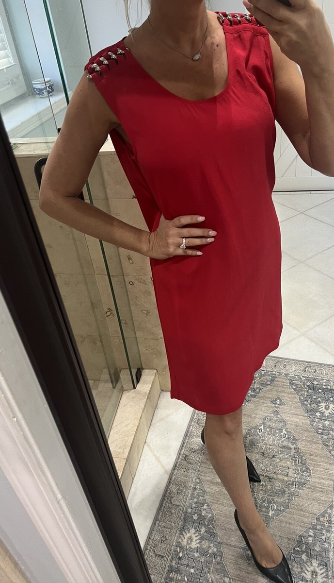 michael kors red dress Smocked Georgette Mini Dress in CRIMSON - Sale
