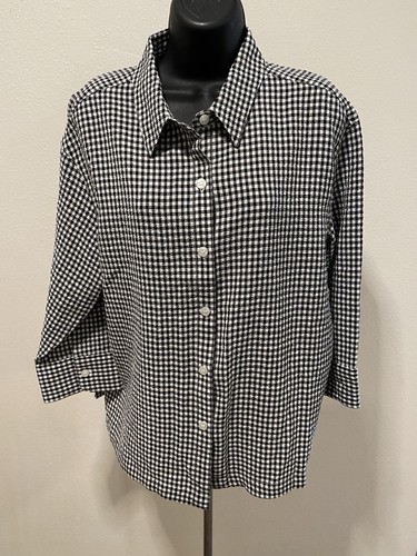 White Stag Damen Bluse Größe L kariert schwarz/weiß Stretch