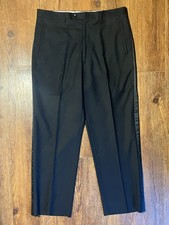Men's Vintage 34x29 Black Tuxedo Pants 100 Wool Satin Stripes Classic Fit