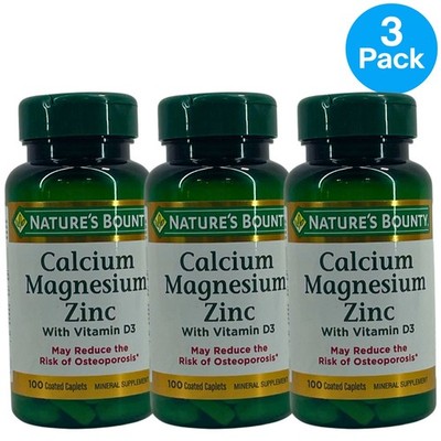 Nature's Bounty Calcium Magnesium Zinc With Vitamin D3 100 Coated Caplets 3 Pack