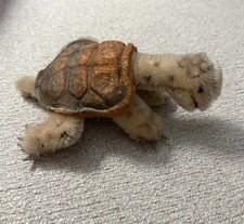 Steiff Slo Turtle 1960s Mohair Plush Rubber Shell ID Button 14cm 5.5in Vintage