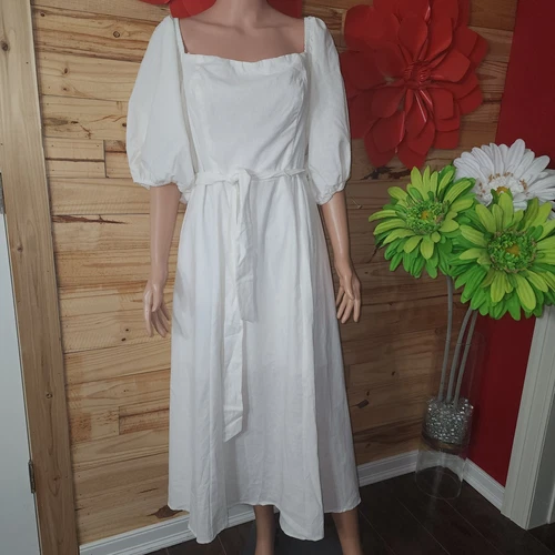 OFF WHITE Abito Premier Amour bianco sbuffo spalle scoperte maniche bianco sporco P2KT7435A nuovo con etichette