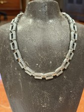 NAPIER VINTAGE SILVER TEXTURED 14-16" RECTANGULAR CHAIN LINK NECKLACE EUC