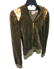 Juicy Couture Velour Full Zip Jacket Hoodie Olive Green Sequin Small Y2K Retro