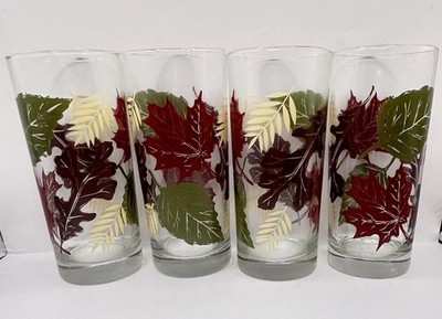 MCM Set of 6 Libbey Fall/Autumn Leaf Tumblers/HighBall Glasses 6  Thanksgiving
