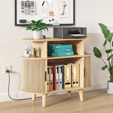 Round Printer Stand with Charging Station  USB Ports, 3 Tier with Storage Shelf