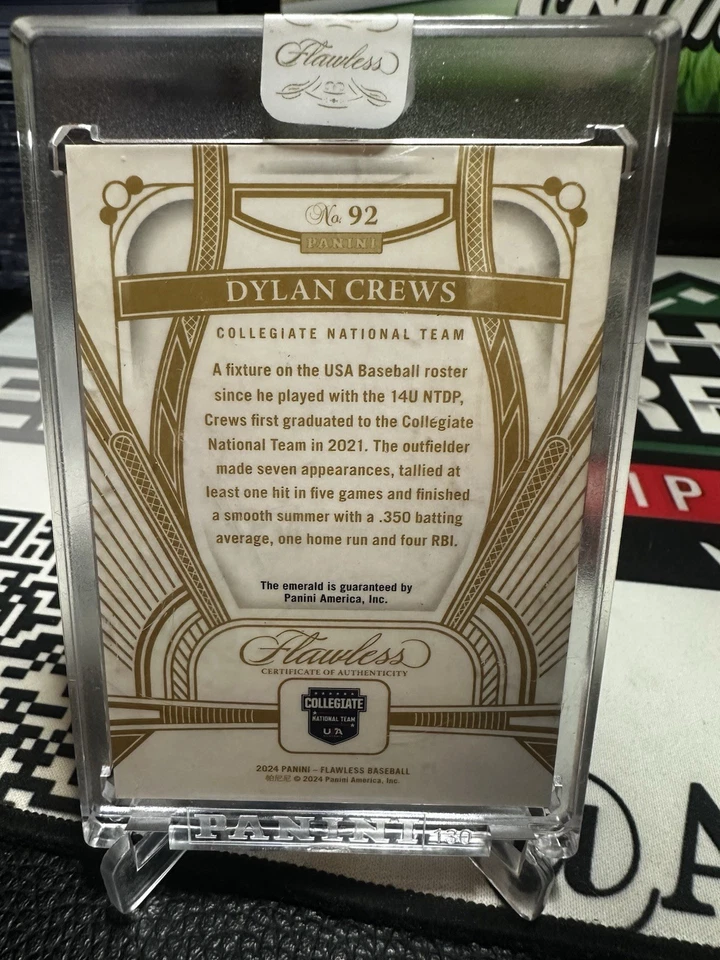 2024 Panini Flawless Baseball Dylan Crews Diamond Gem Emerald /5 #92 - Image 2 of 2