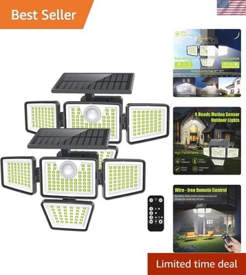 270° Wide Angle Solar Lights - 4 Head Motion Sensor Security Lighting, 2 Pack