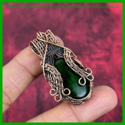 Copper Natural Green Fire Labradorite Birthday Gift Wire Wrapped Pendant Jewelry