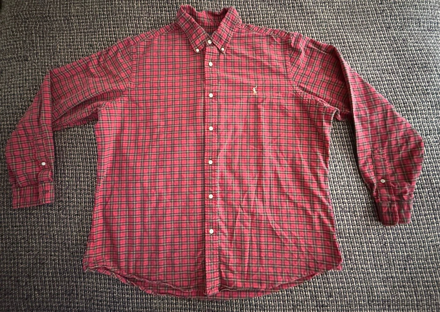 Ralph Lauren Red Tartan Plaid Long Sleeve Classic Oxford Pony Shirt Mens 2XL