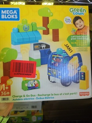 FISHER-PRICE Mega Bloks Green Town Charge & Go Bus 36 Piece Building Set: NEW