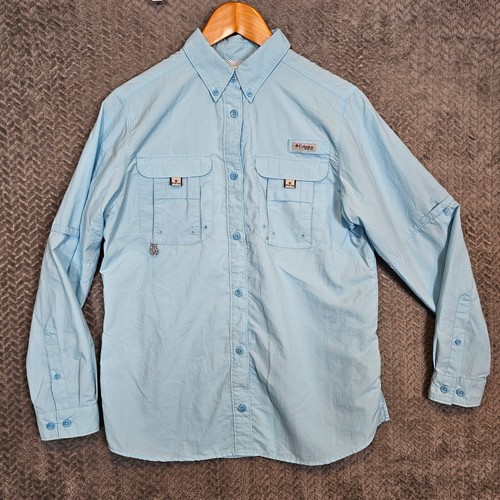 Columbia PFG Womens Small Light Blue Long Sleeve Fishing Shirt Venting Nylon