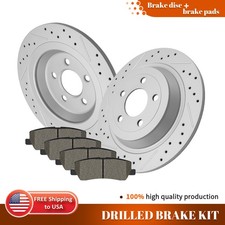 320mm Rear Drilled Solid Rotors Brake Pads For 2015-2018 2019 2020 Ford Mustang