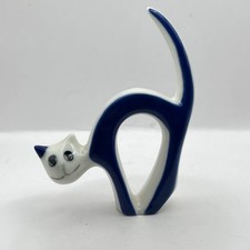 Royal Dux Bohemia Porcelain Cat With Arched Back Figurine Mid-Century 10cm