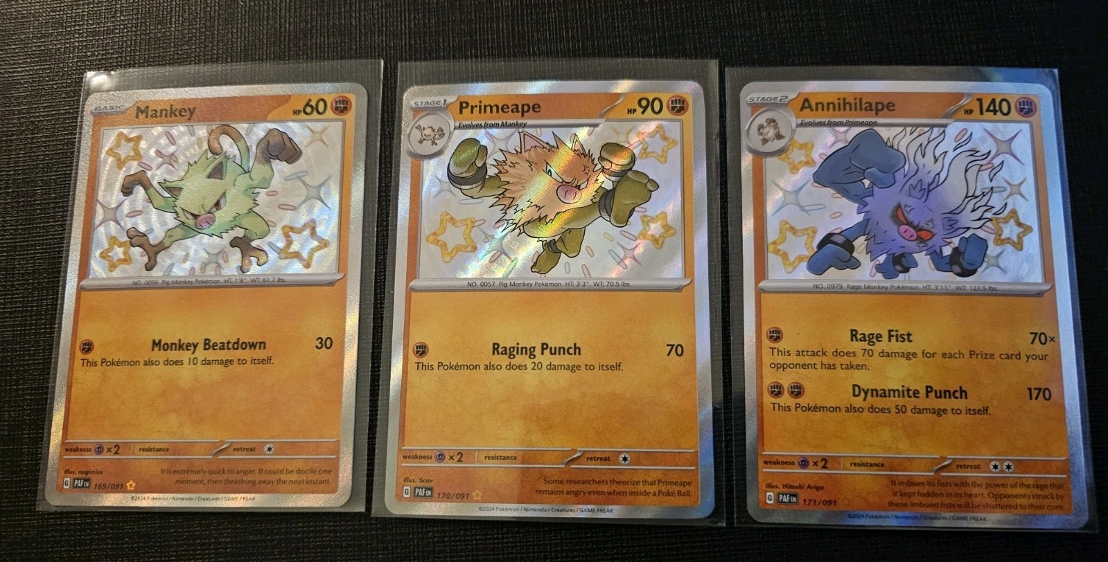 Mankey Primeape  Annihilape 169 170 171 Shiny Pokemon Paldean Fates NM