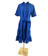 Chico's Dress Size 3.5 (18) Poplin Cutout Shirt Style Cobalt Blue Belt Pockets