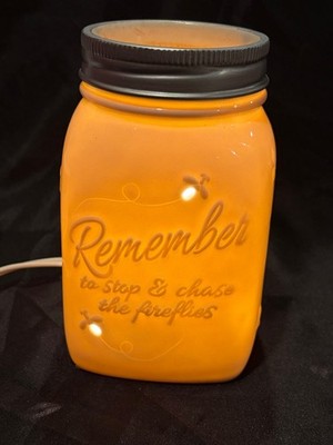 Scentsy wax Warmer Teal Mason Jar  Remember to Stop and Chase the Fireflies -EUC
