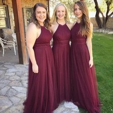 JENNY YOO Collection Helena Tulle Bridesmaid Dress Burgundy Red Size 10 Halter