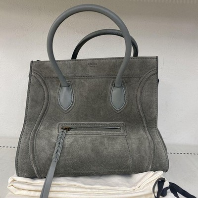 Authentic CELINE Luggage Green Suede Phantom Khaki Tote Bag w/dust