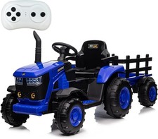 12V Kids Ride On Tractor w/ 6 Wheels, Trailer, Remote Control,Music, Dual Motors