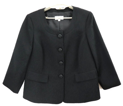 LE SUIT Women's 100% Polyester Blazer Jacket 3/4 Sleeve Animal Black 16W PLUS