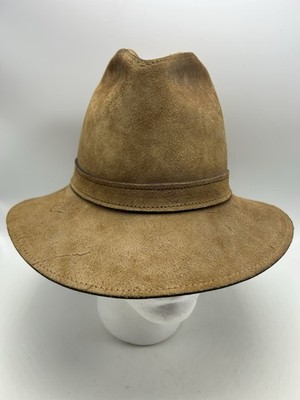 Vintage Skullys Henschel Mens Medium Hat Leather Brown Suede St Louis