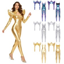US Womens Leotards Birthday Jumpsuit Cosplay Coveralls Party Rompers Open Front