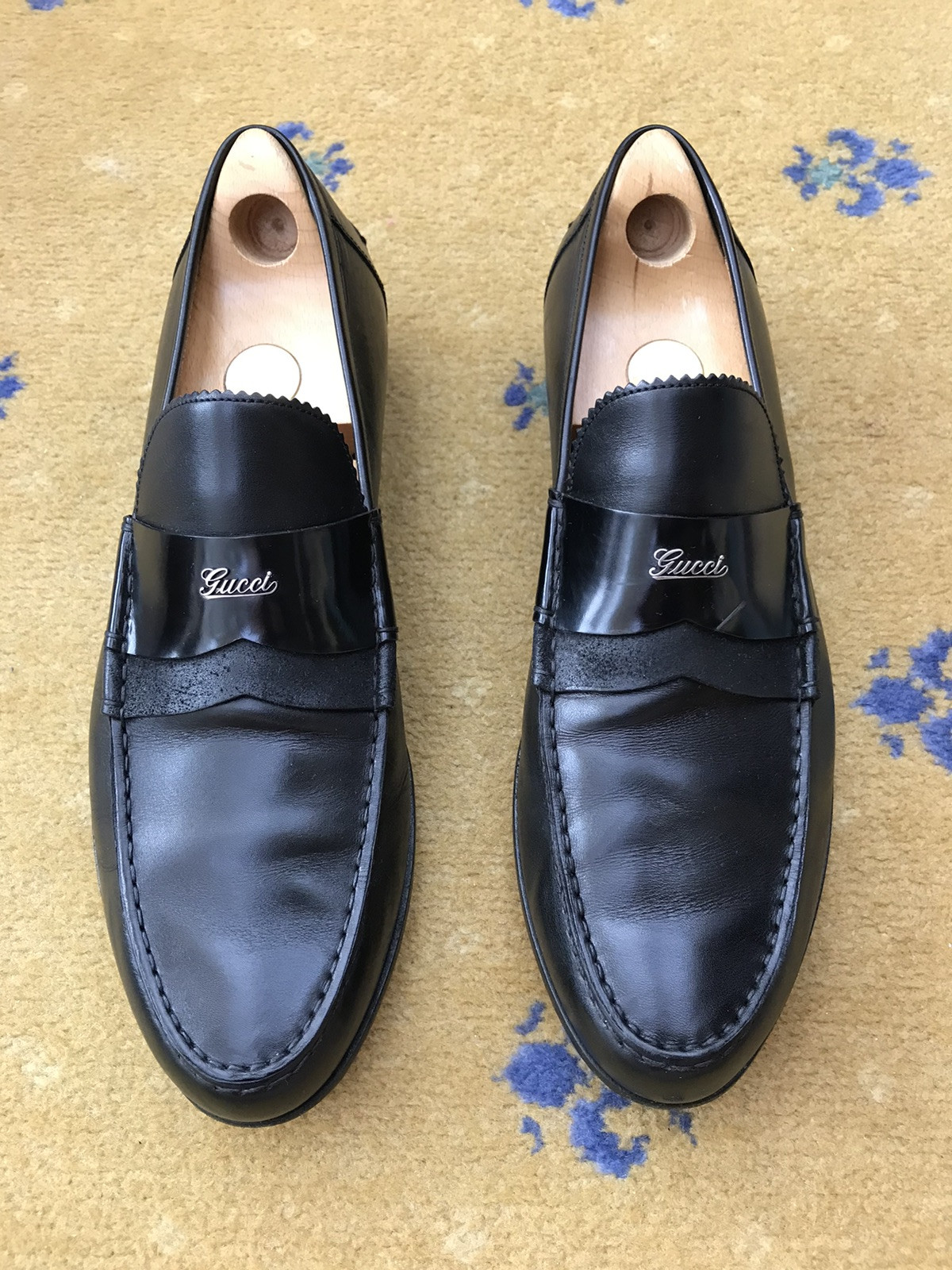 Gucci Black Script Logo Leather Loafers Mens UK 9 US 10 EU 43-image